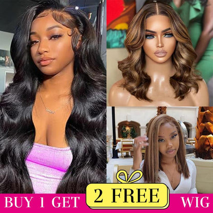 [Combo sale 26"&22"&22"]  Buy 1, Get 2 FREE! The Ultimate 3-Wig Style Bundle: Curly, Straight & Body Wave. 180% Density,.