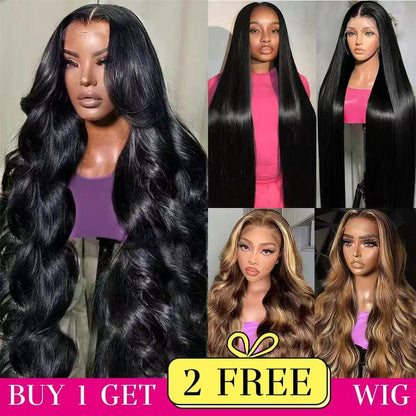 [Combo sale 26"&22"&22"]  Buy 1, Get 2 FREE! The Ultimate 3-Wig Style Bundle: Curly, Straight & Body Wave. 180% Density,.