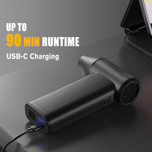 Car-mounted wireless electric snow blower with a 150,000 rpm mini turbine, suitable for clearing light snow from windows, stairs, and patios.