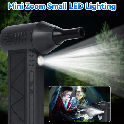 Car-mounted wireless electric snow blower with a 150,000 rpm mini turbine, suitable for clearing light snow from windows, stairs, and patios.