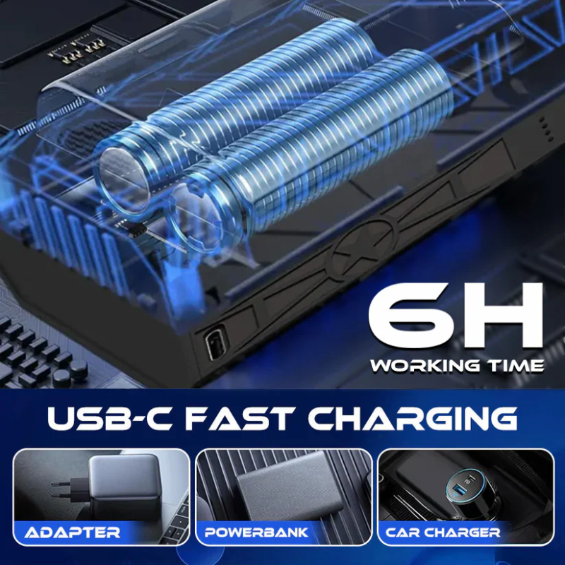 Car-mounted wireless electric snow blower with a 150,000 rpm mini turbine, suitable for clearing light snow from windows, stairs, and patios.