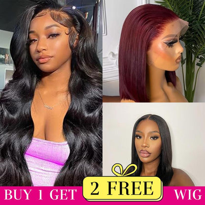 [Combo sale 26"&22"&22"]  Buy 1, Get 2 FREE! The Ultimate 3-Wig Style Bundle: Curly, Straight & Body Wave. 180% Density,.